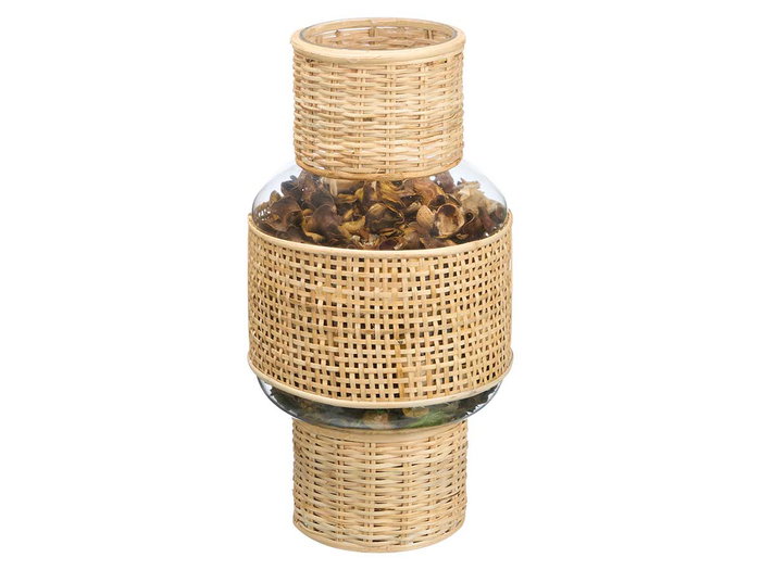 GIFTDECOR Porte-bougie en verre et rotin