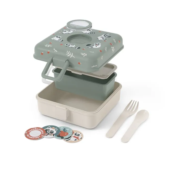 Monbento - Snacky Raccoon - Boîte à sandwich enfant 850 ml - sans BPA - lunch box avec couverts (fourchette, cuillère) et compartiment amovible