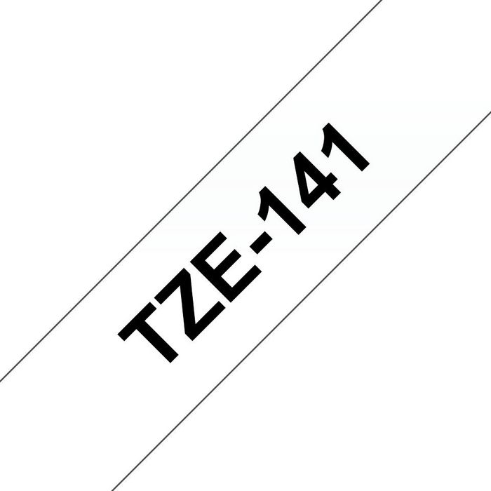Brother Ruban d'étiquettes TZe-141 transparent, noir sur fond transparent, pour étiqueteuse P-touch - 18 mm de largeur, 8 m de longueur Brother Ruban d'étiquettes TZe-141 transparent, noir sur fond transparent, pour étiqueteuse P-touch - 18 mm de largeur, 8 m de longueur
