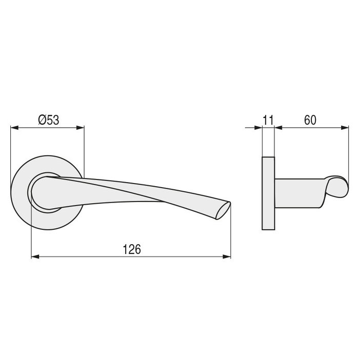 HERRAJES ALK Manivela Con Roseta D53, Modèle Zeus, en inox 304 - Poignée de porte avec rosace