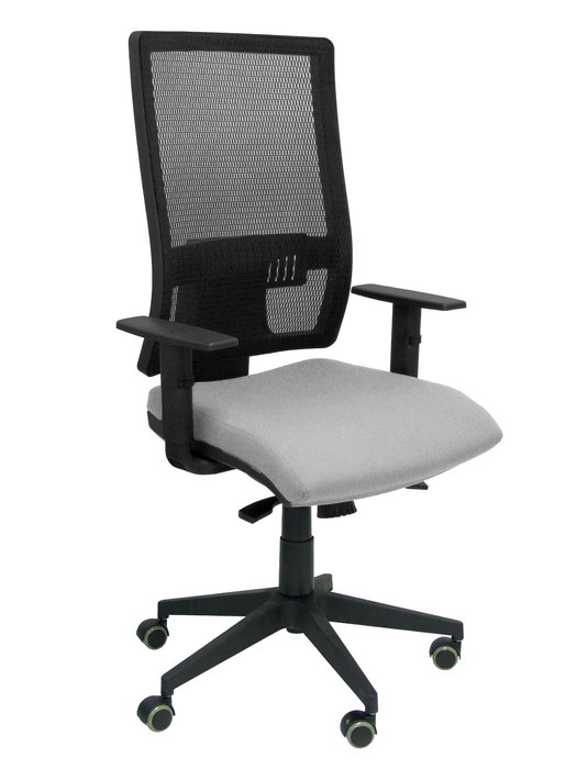 Chaise Horna Synchro 5 positions tissu Gris Maille Noir Base pyramidale noire Accoudoir 1D Sans appui-tête Roulettes pour moquette Chaise Horna Synchro 5 positions tissu Gris Maille Noir Base pyramidale noire Accoudoir 1D Sans appui-tête Roulettes pour moquette