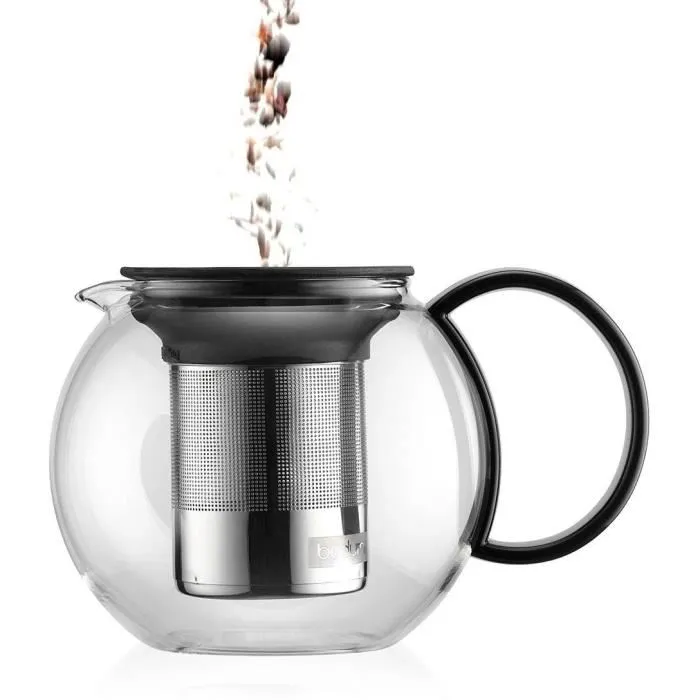 BODUM Assam Théière à piston 1 l, Noir, Filtre inox, Couvercle plastique