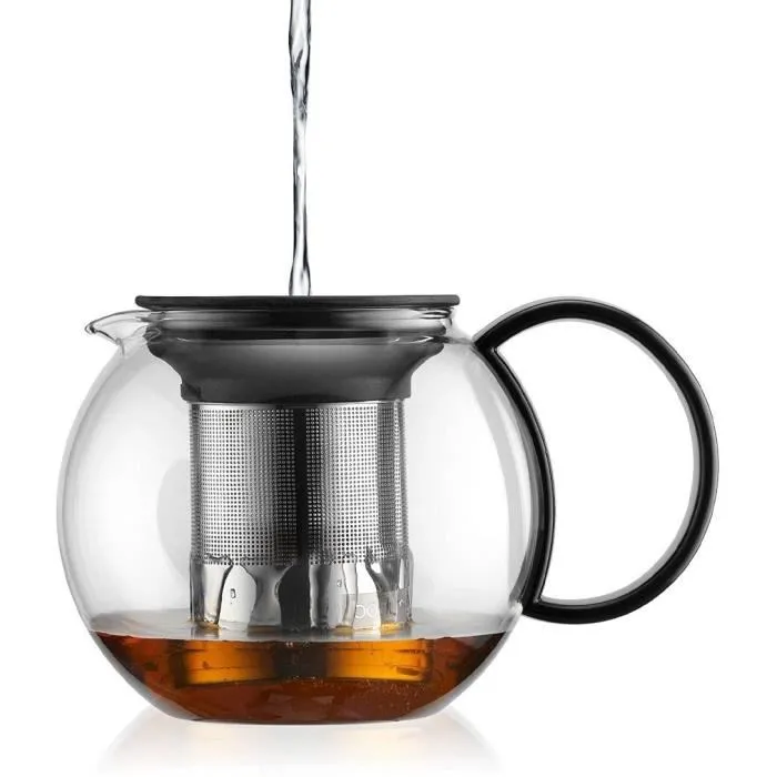 BODUM Assam Théière à piston 1 l, Noir, Filtre inox, Couvercle plastique