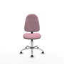 Chaise de bureau Algarra avec mécanisme de contact permanent de base, recouverte de tissu rose. Équipée d'une base chromée, sans accoudoirs et avec butées