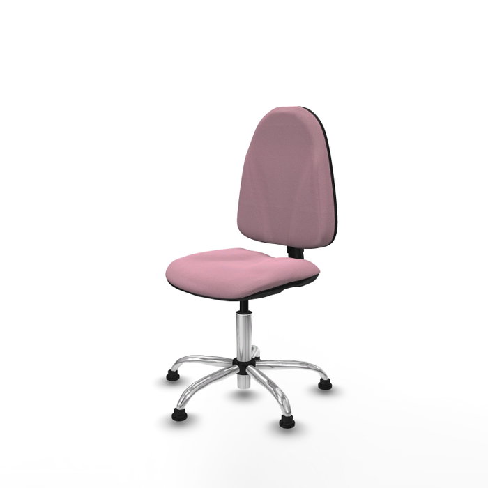 Chaise de bureau Algarra avec mécanisme de contact permanent de base, recouverte de tissu rose. Équipée d'une base chromée, sans accoudoirs et avec butées Chaise de bureau Algarra avec mécanisme de contact permanent de base, recouverte de tissu rose. Équipée d'une base chromée, sans accoudoirs et avec butées