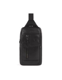 Piquadro Sac à dos en cuir pour homme à sangle mono, Noir, 19 x 32 x 8 cm