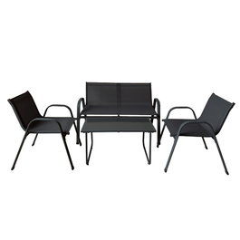Marbueno 10468 Set Jardin Table et 2 Chaises Pliantes Acier Noir Textilene