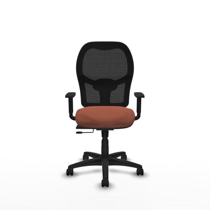 Chaise Alocén Synchrone/Traslack tissu Marron Maille Noir Structure polyamide noire Accoudoir 1D Sans appui-tête Roulettes en nylon 50 mm