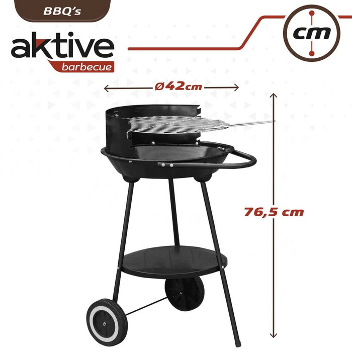 Aktive Barbecue au charbon de bois rond avec roues Noir