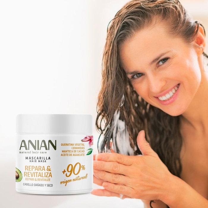 Anian Masque Réparateur et Revitalisant à la Kératine Végétale, Soin Cheveux Secs et Abîmés, 350 ml