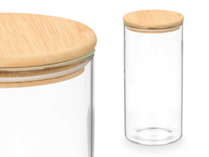 Vivalto Pot rond en verre borosilicate avec couvercle bambou 1,4L 10x20x10cm transparent (Set de 12)