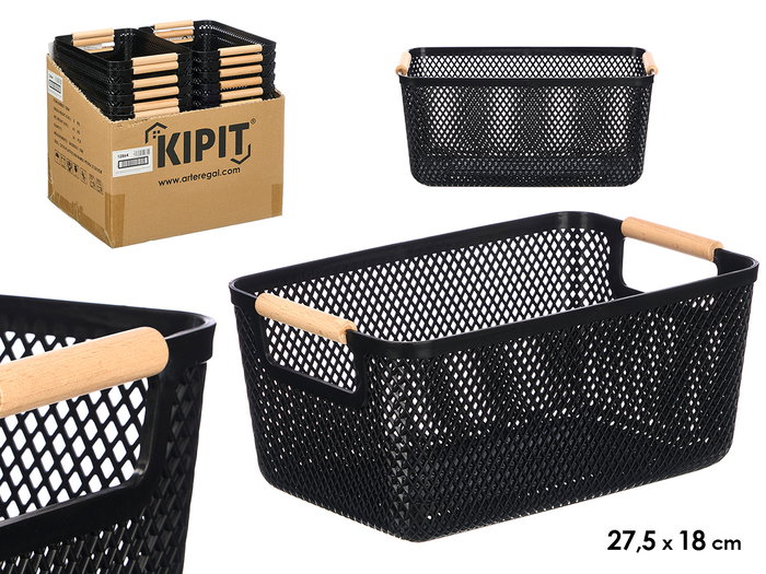 KIPIT Panier en plastique avec anse en bambou KIPIT Panier en plastique avec anse en bambou