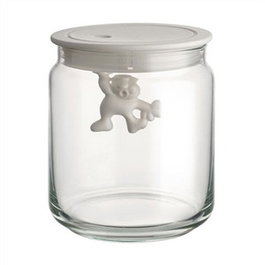 Alessi AMDR04 - Bocal Hermétique en Verre Blanc Gianni par Mattia Di Rosa - Design Ironique avec Personnage Intérieur - 70cl