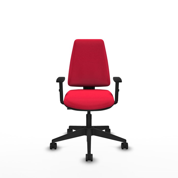 Chaise Elche Contact permament de base Tissu Rouge Base pyramidale noire Accoudoir 1D Sans appui-tête Roulettes 65mm nylon