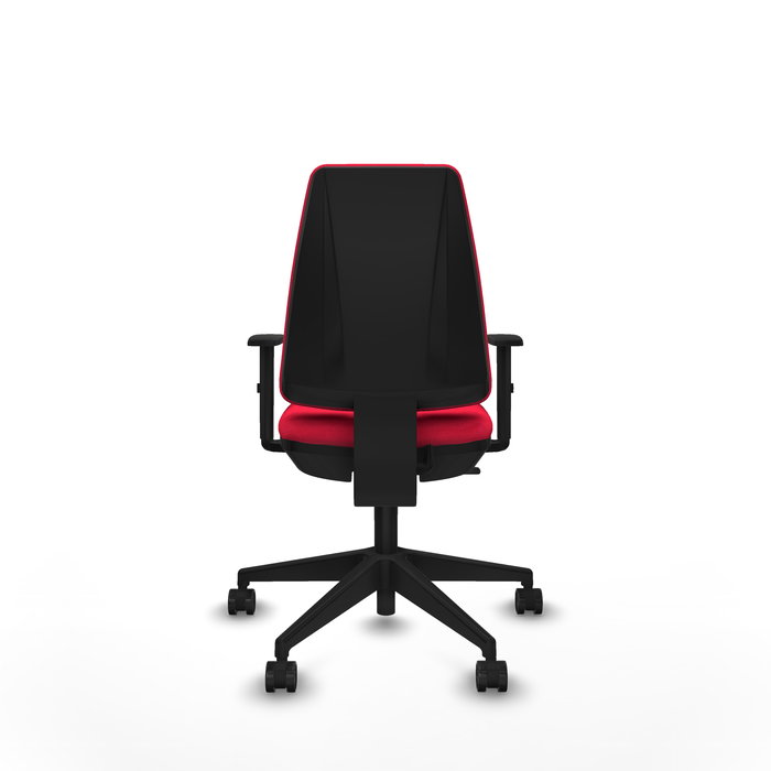 Chaise Elche Contact permament de base Tissu Rouge Base pyramidale noire Accoudoir 1D Sans appui-tête Roulettes 65mm nylon