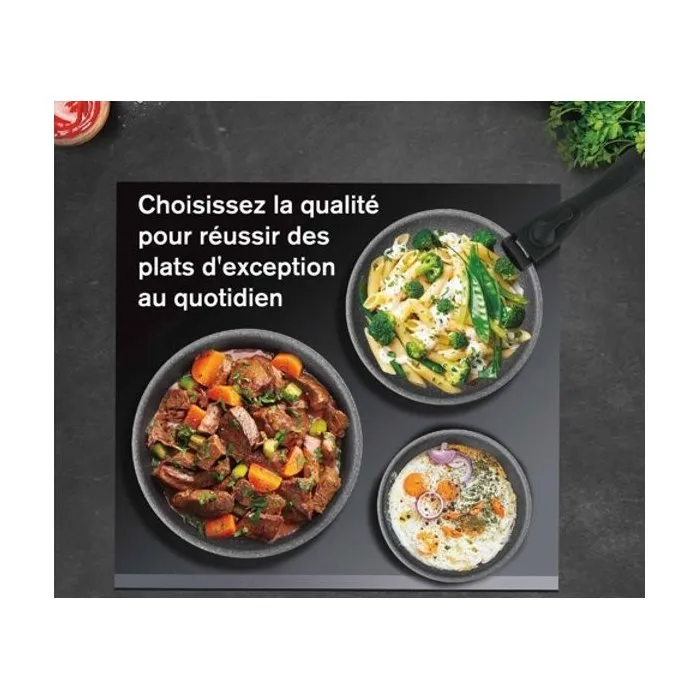 Arthur Martin AM521S Set de 3 poêles 20/24/28 cm en aluminium antiadhésif pour induction avec poignée amovible