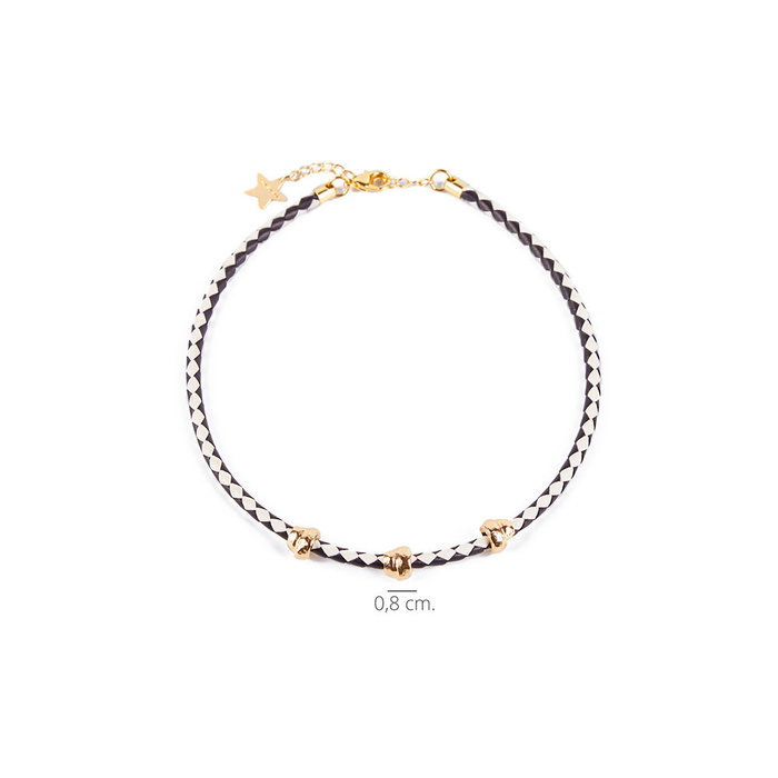 Shabama Collier Namibia X3 en cuir tressé doré, hommage aux Himbas, fermoir ajustable 38+5 cm - Or brillant