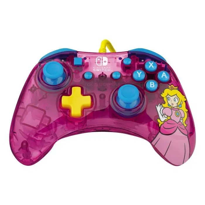 PDP - Manette Filaire Rock Candy Nintendo Switch - Princesse Peach - Rose - Confort Ergonomique et Coque Transparente