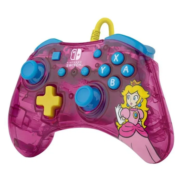 PDP - Manette Filaire Rock Candy Nintendo Switch - Princesse Peach - Rose - Confort Ergonomique et Coque Transparente