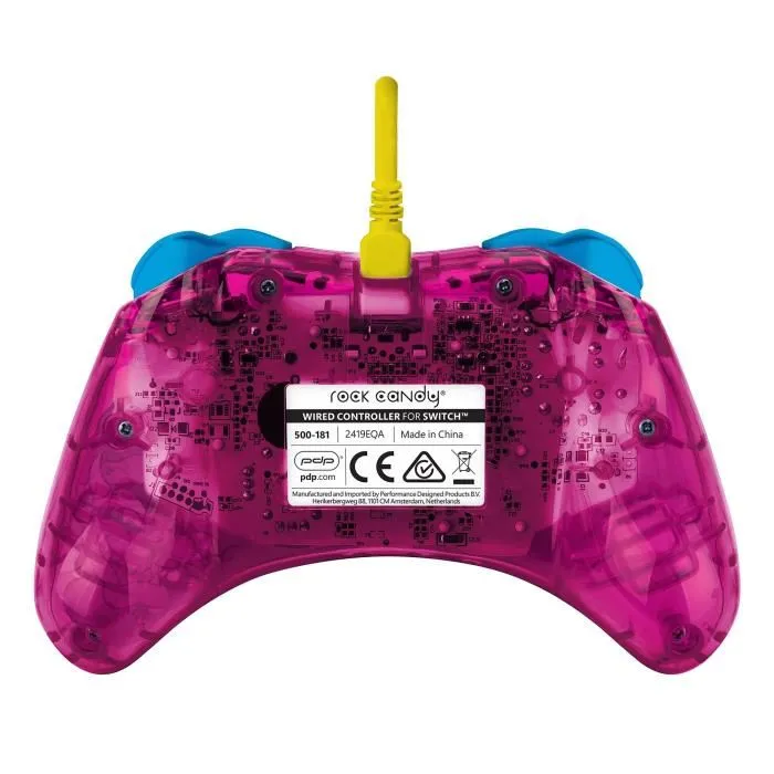 PDP - Manette Filaire Rock Candy Nintendo Switch - Princesse Peach - Rose - Confort Ergonomique et Coque Transparente
