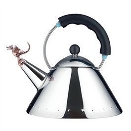 Alessi 9093REX B TEA REX Bouilloire électrique en acier inoxydable 18/10 avec sifflet dragon, design Michael Graves, iconique pop et postmoderne