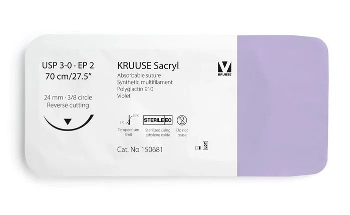 Kruuse Suture Sacryl 3/0 70cm Aiguille 24mm 3/8 Kruuse Suture Sacryl 3/0 70cm Aiguille 24mm 3/8