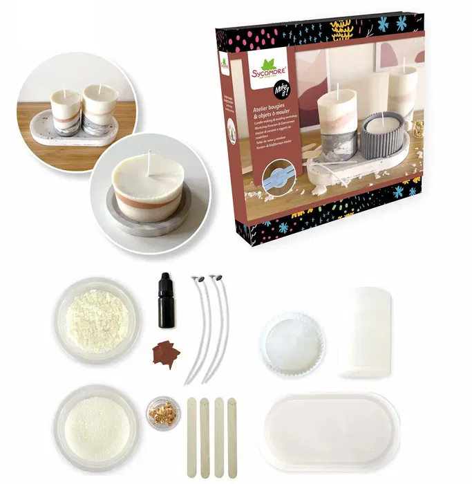 Sycomore - Coffret Atelier Créatif Make it XL - Création de Bougies Marbrées et Objets Déco en Jesmonite - Avec Moules et Accessoires - À Partir de 12 Ans