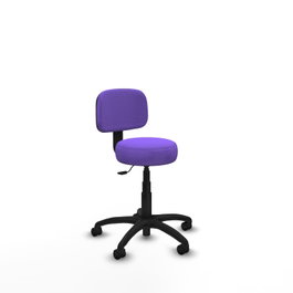 Chaise de bureau Llanos avec mécanisme Contacto Lama, recouverte de tissu couleur lilas. Équipée d'une base en polyamide noir, sans accoudoirs et de roulettes en nylon de 50 mm.