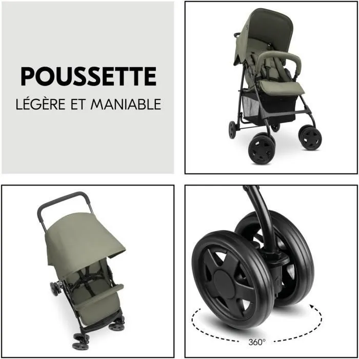 Hauck Poussette Canne Sport Pliable et Inclinable avec Capote Pare-Soleil, 4 Roues Pivotantes, Siège jusqu'à 15 kg - Modèle Olive