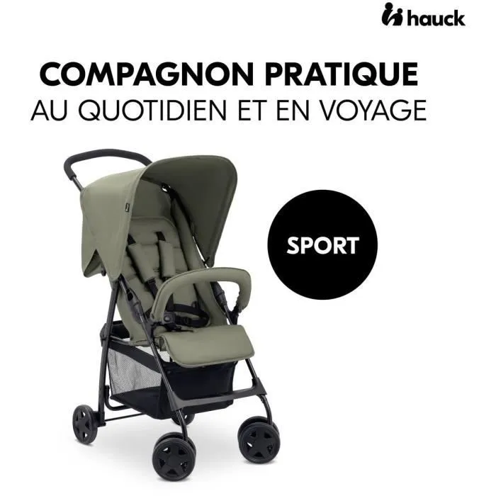Hauck Poussette Canne Sport Pliable et Inclinable avec Capote Pare-Soleil, 4 Roues Pivotantes, Siège jusqu'à 15 kg - Modèle Olive