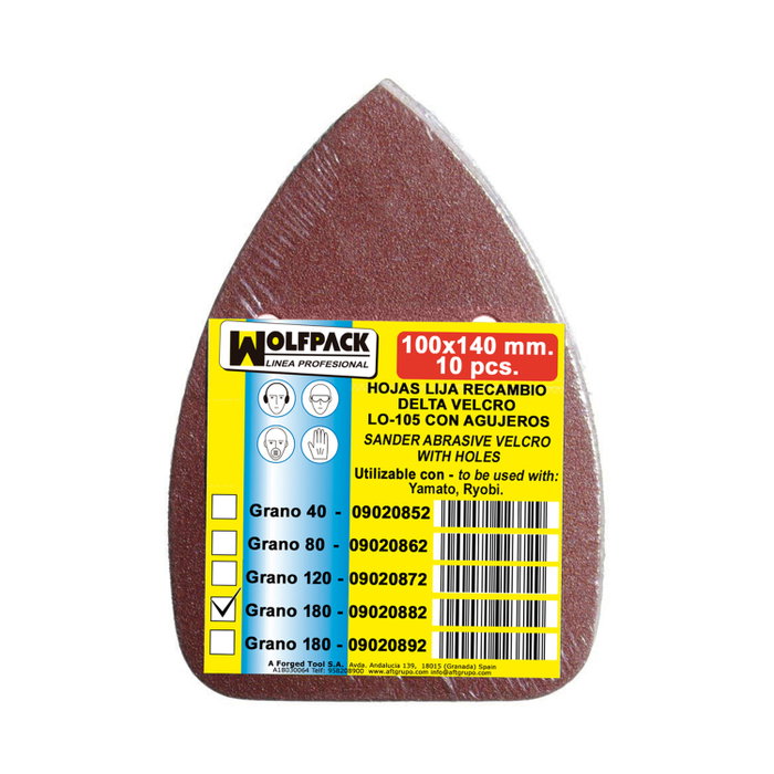 WOLFPACK LINEA PROFESIONAL Feuilles de ponçage Delta velcro grain 180, lot de 10 WOLFPACK LINEA PROFESIONAL Feuilles de ponçage Delta velcro grain 180, lot de 10