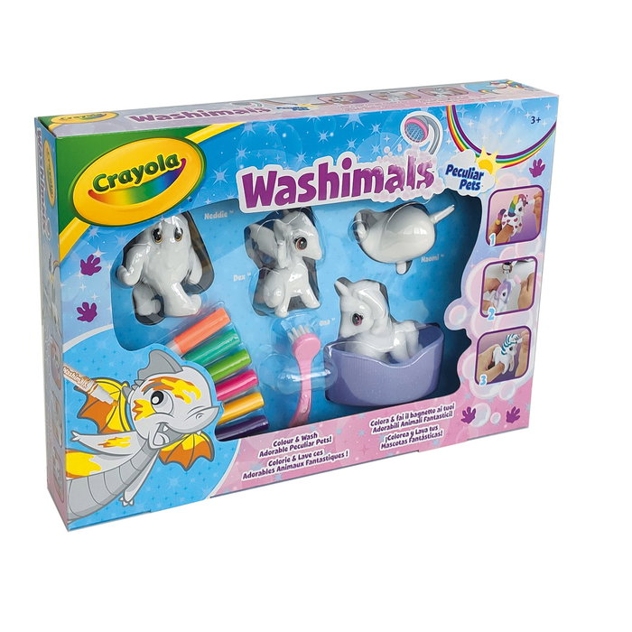 Crayola Washimals Animalitos Fantásticos - Set de 4 animaux lavables incluant dragon, narval, licorne et yeti