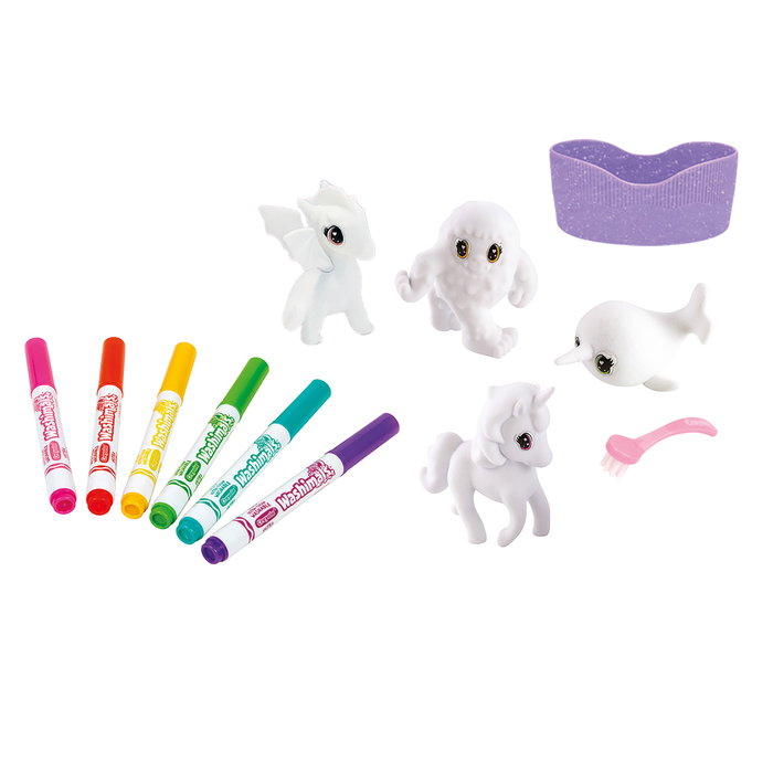 Crayola Washimals Animalitos Fantásticos - Set de 4 animaux lavables incluant dragon, narval, licorne et yeti