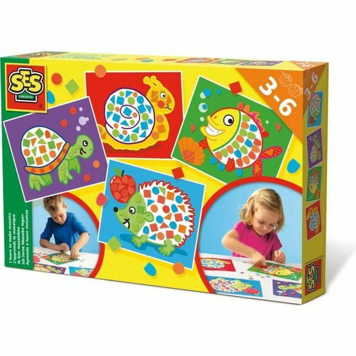 SES Creative J'apprends la mosaïque - Formes en mousse autocollantes et 4 cartes préimprimées SES Creative J'apprends la mosaïque - Formes en mousse autocollantes et 4 cartes préimprimées