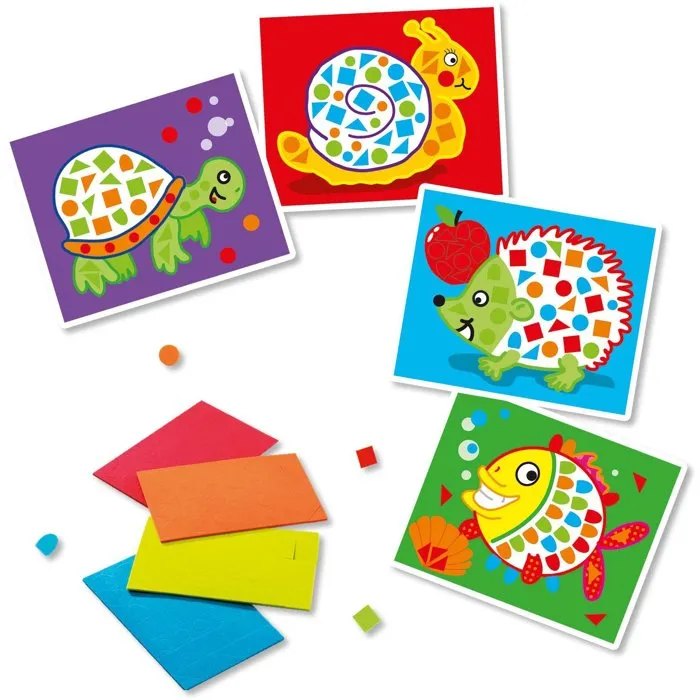 Ses Creative - J'apprends la mosaïque - Kit créatif enfant avec formes en mousse autocollantes et 4 cartes prédessinées - Loisir créatif dès 3 ans - Ref. Hobby 3-6