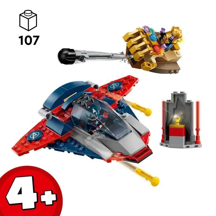 LEGO Marvel 76319 Captain America contre Thanos - Jouet Avion Quinjet et Vaisseau Spatial avec Minifigurines, 107 Pièces, Jeu de Construction Enfants dès 4 Ans