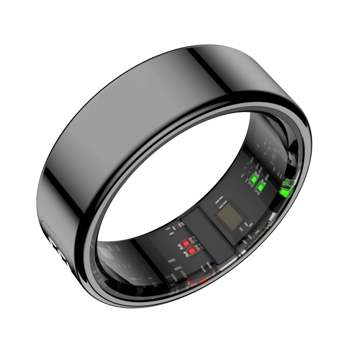 Leotec Smart Ring Kor Mau Noir - Bague connectée Bluetooth 5.0, fréquence cardiaque, charge sans fil