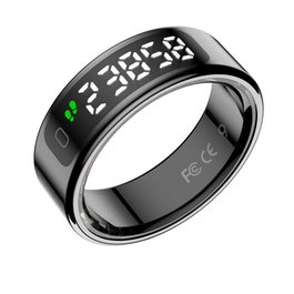 Leotec Smart Ring Kor Mau Noir - Bague connectée Bluetooth 5.0, fréquence cardiaque, charge sans fil