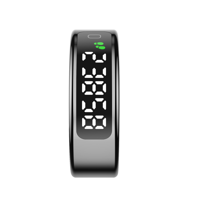 Leotec Smart Ring Kor Mau Noir - Bague connectée Bluetooth 5.0, fréquence cardiaque, charge sans fil