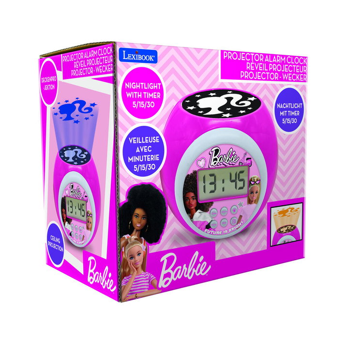 Lexibook Réveil Projecteur Barbie avec Écran LCD Bleu et Veilleuse 3 Couleurs
