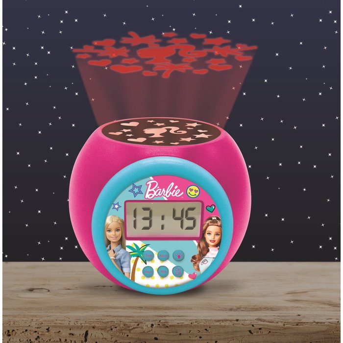 Lexibook Réveil Projecteur Barbie avec Écran LCD Bleu et Veilleuse 3 Couleurs
