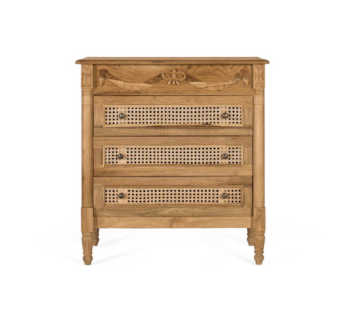 GINER Y COLOMER Commode en teck massif avec 3 tiroirs en cannage GINER Y COLOMER Commode en teck massif avec 3 tiroirs en cannage