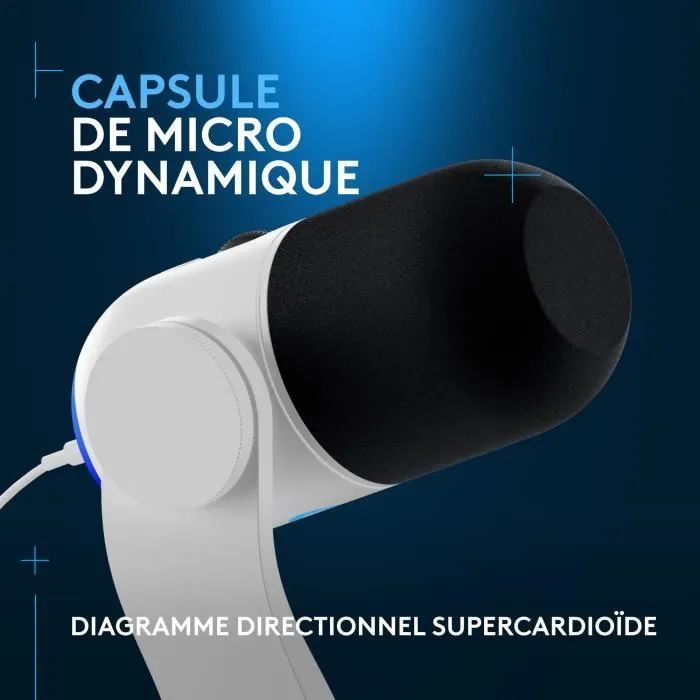 Logitech Microphone Yeti GX - Micro dynamique avec éclairage RGB - Réf. 988-000576 - Blanc Logitech Microphone Yeti GX - Micro dynamique avec éclairage RGB - Réf. 988-000576 - Blanc