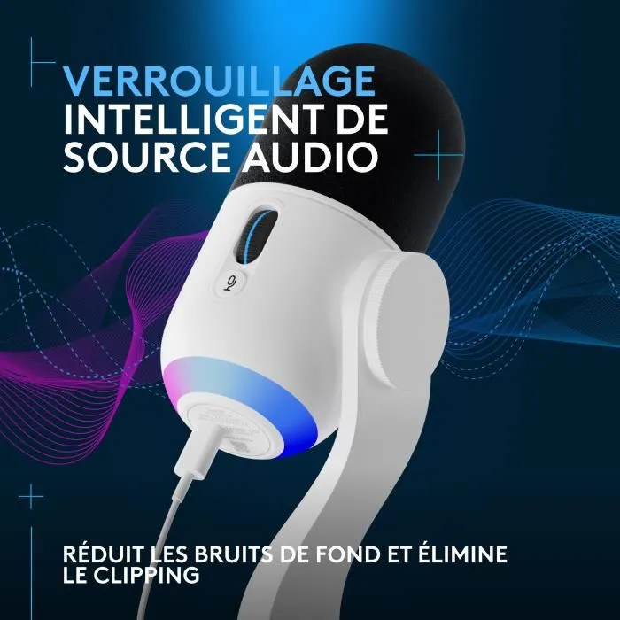 Logitech Microphone Yeti GX - Micro dynamique avec éclairage RGB - Réf. 988-000576 - Blanc Logitech Microphone Yeti GX - Micro dynamique avec éclairage RGB - Réf. 988-000576 - Blanc