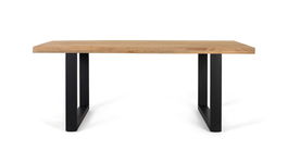 GINER Y COLOMER Table à manger rectangulaire 200 cm en bois de manguier massif avec plateau 5 cm et pieds en fer noir