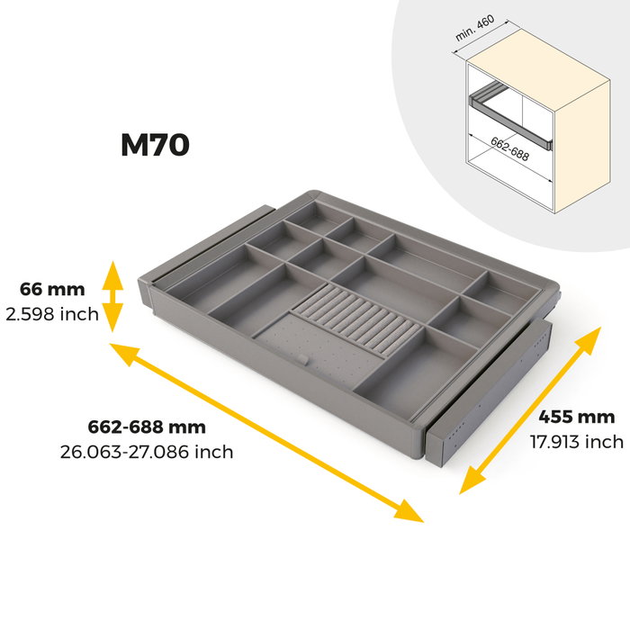 Emuca Kit tiroir organisateur et rack ajustable Quartz pour armoires, glissières extension totale et à fermeture douce, Module 70cm, Finition Titane Emuca Kit tiroir organisateur et rack ajustable Quartz pour armoires, glissières extension totale et à fermeture douce, Module 70cm, Finition Titane