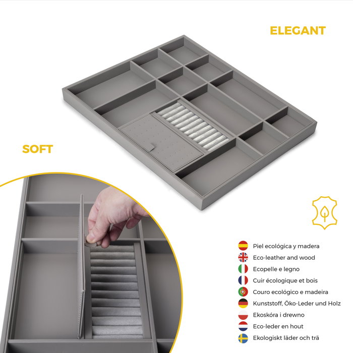 Emuca Kit tiroir organisateur et rack ajustable Quartz pour armoires, glissières extension totale et à fermeture douce, Module 70cm, Finition Titane Emuca Kit tiroir organisateur et rack ajustable Quartz pour armoires, glissières extension totale et à fermeture douce, Module 70cm, Finition Titane