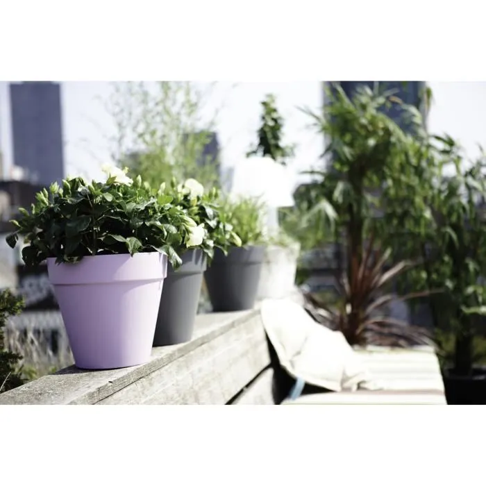Elho Pot de fleurs Loft Urban rond avec réservoir d'eau, Ø 19.3 x 17.5 cm, gris chaud pour balcon, jardin ou terrasse