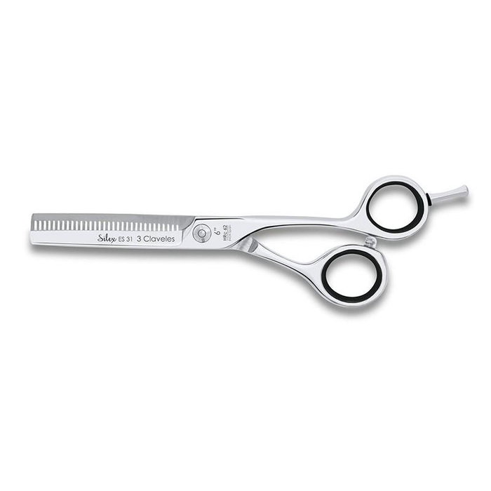 Tres Claveles - Ciseaux de coiffure Silex Es 31 6" (15,2 cm) avec 31 dents pour esculpir et texturiser - Acier inoxidable forgé à chaud Tres Claveles - Ciseaux de coiffure Silex Es 31 6" (15,2 cm) avec 31 dents pour esculpir et texturiser - Acier inoxidable forgé à chaud