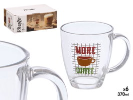VIVALTO Taza Vidrio More Coffee 370ml, Pack de 24